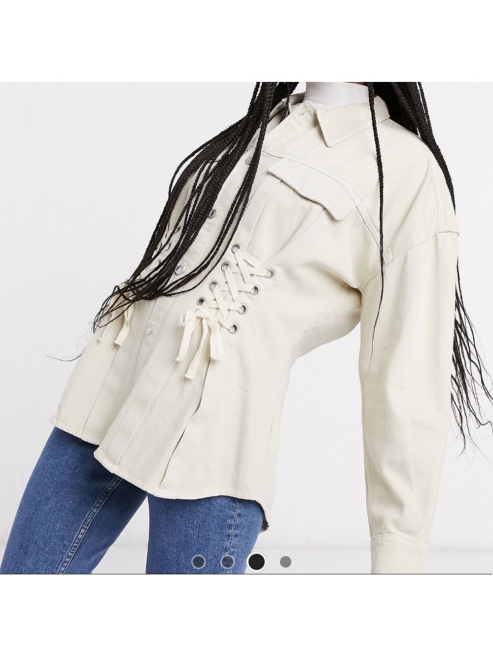 Weekday Edna Lace-Up Denim Blouse / Jacket in Cream Size M Scandi Shacket EUC